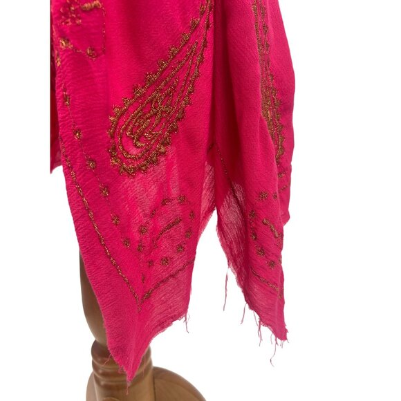 RARE NWT Free People Pink & Gold Embroidered Asymmetrical Boho Gypsy Slip Dress - Picture 14 of 16